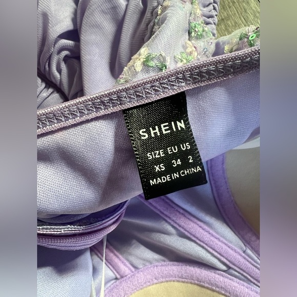 SHEIN Strapless Sweetheart Corset Floral Ruched Mini Dress in Purple. Size XS - Picture 12 of 16